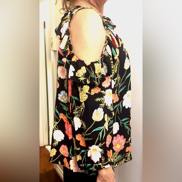 kate spade Black Blossom Floral Cold Shoulder Top Blouse - Picture 9 of 10